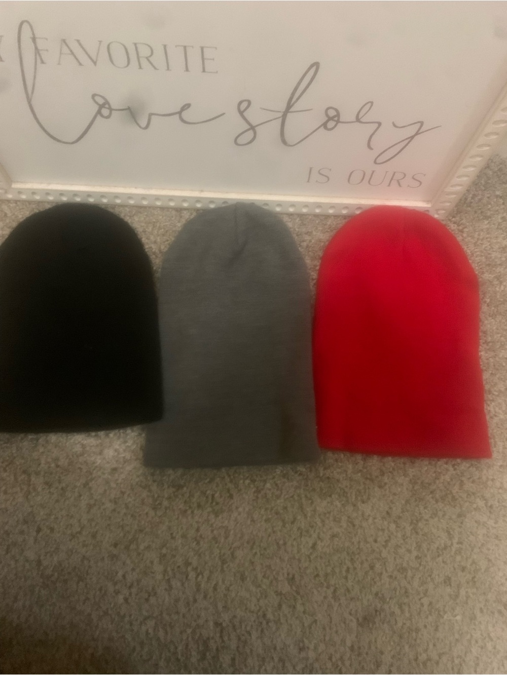 Three Pack Knit Beanie Set - Black, Gray & Red